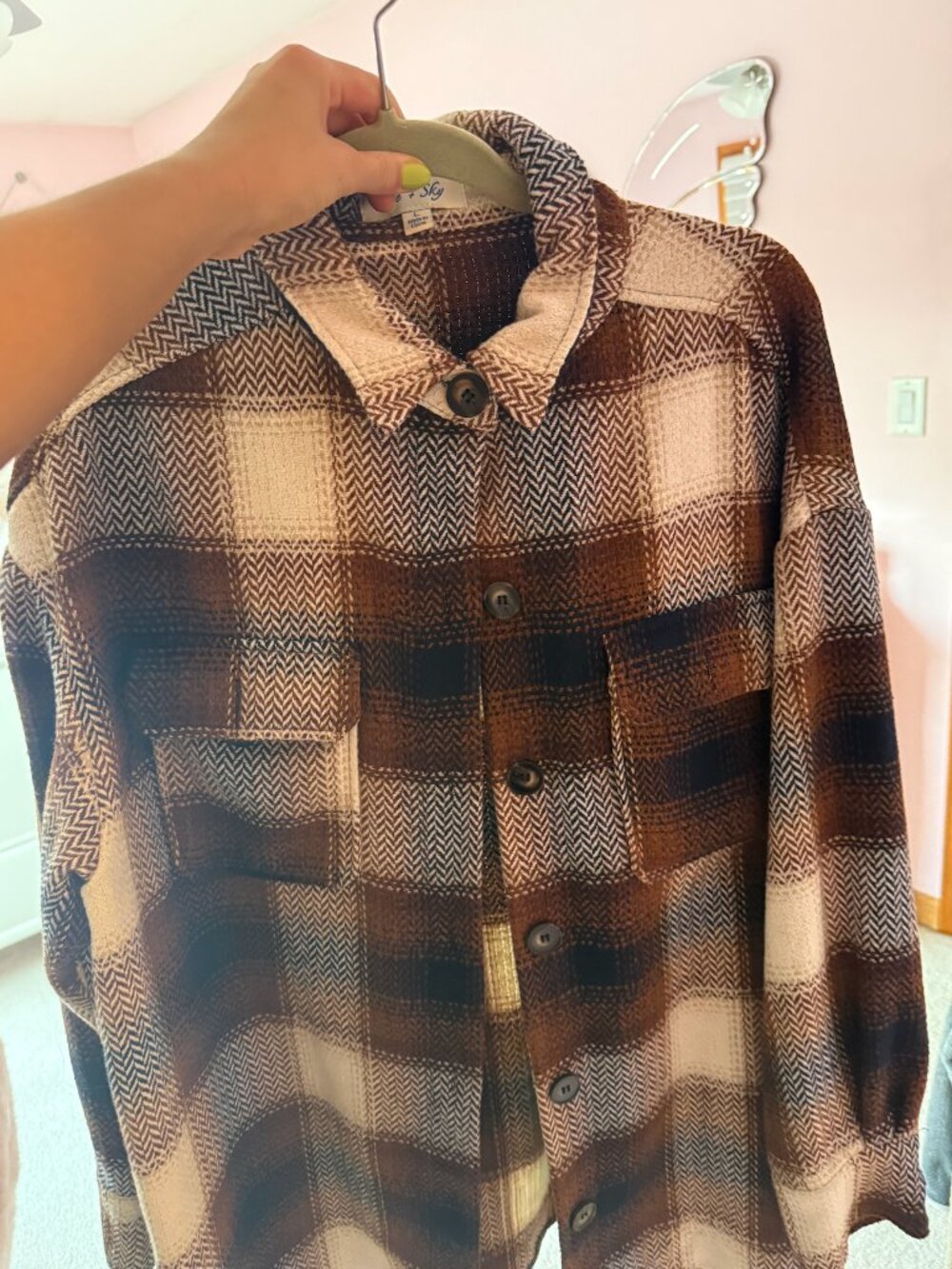 Brown Plaid Button-Up Shacket – Oversized Cozy Flannel Jacket